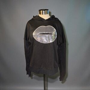 Hot Lips Black Sweat Sweater with Silver Sequin Lips